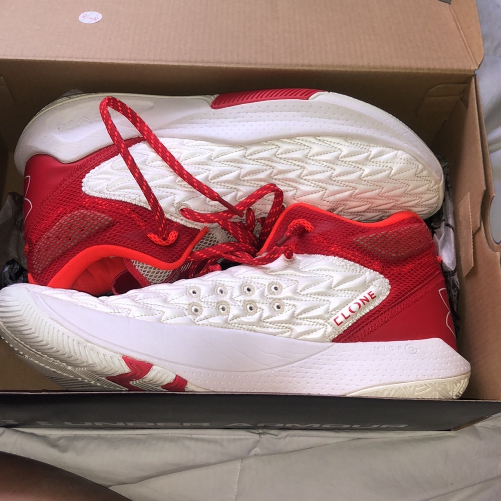Under Armour White & Red Athletic Sneakers - Picture 3 of 10